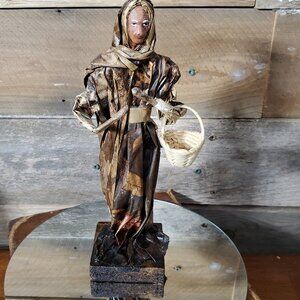 Paper Mache Mexican Folk Art - Peasant Woman with Basket